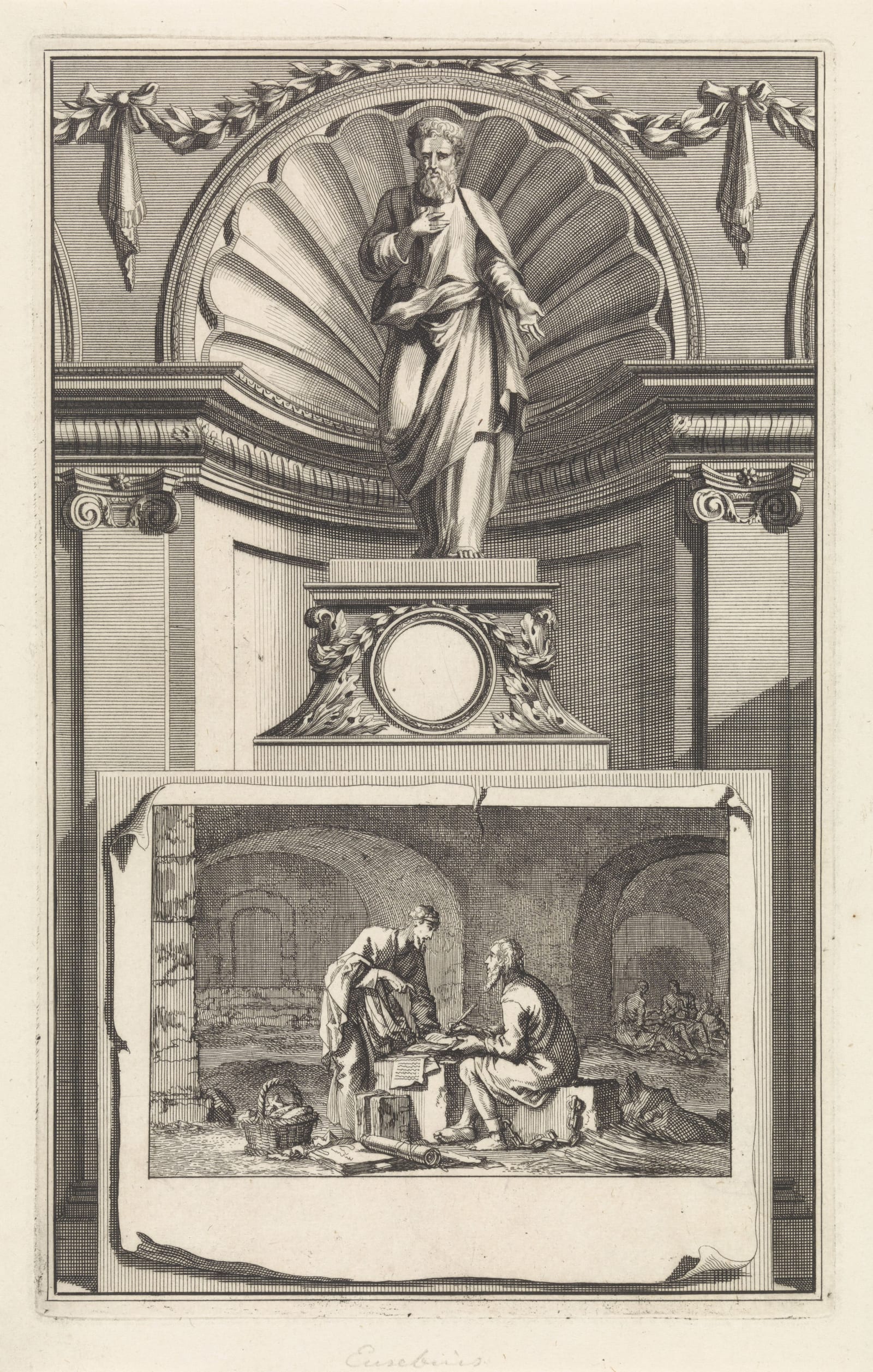 Eusebius of Caesarea — frontispiece to an edition of his works, engraving, 1698; Rijksmuseum, Amsterdam
