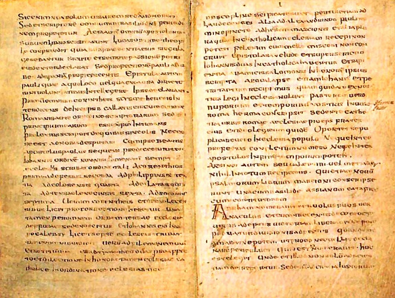 The Muratorian fragment — an eighth-century copy of a list written about 170–200; Biblioteca Ambrosiana, Milan
